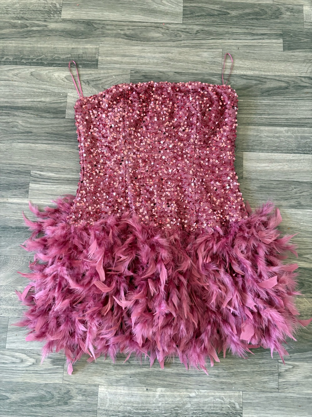 Fashion Nova Girls Pink Sequin & Feather Party Dress